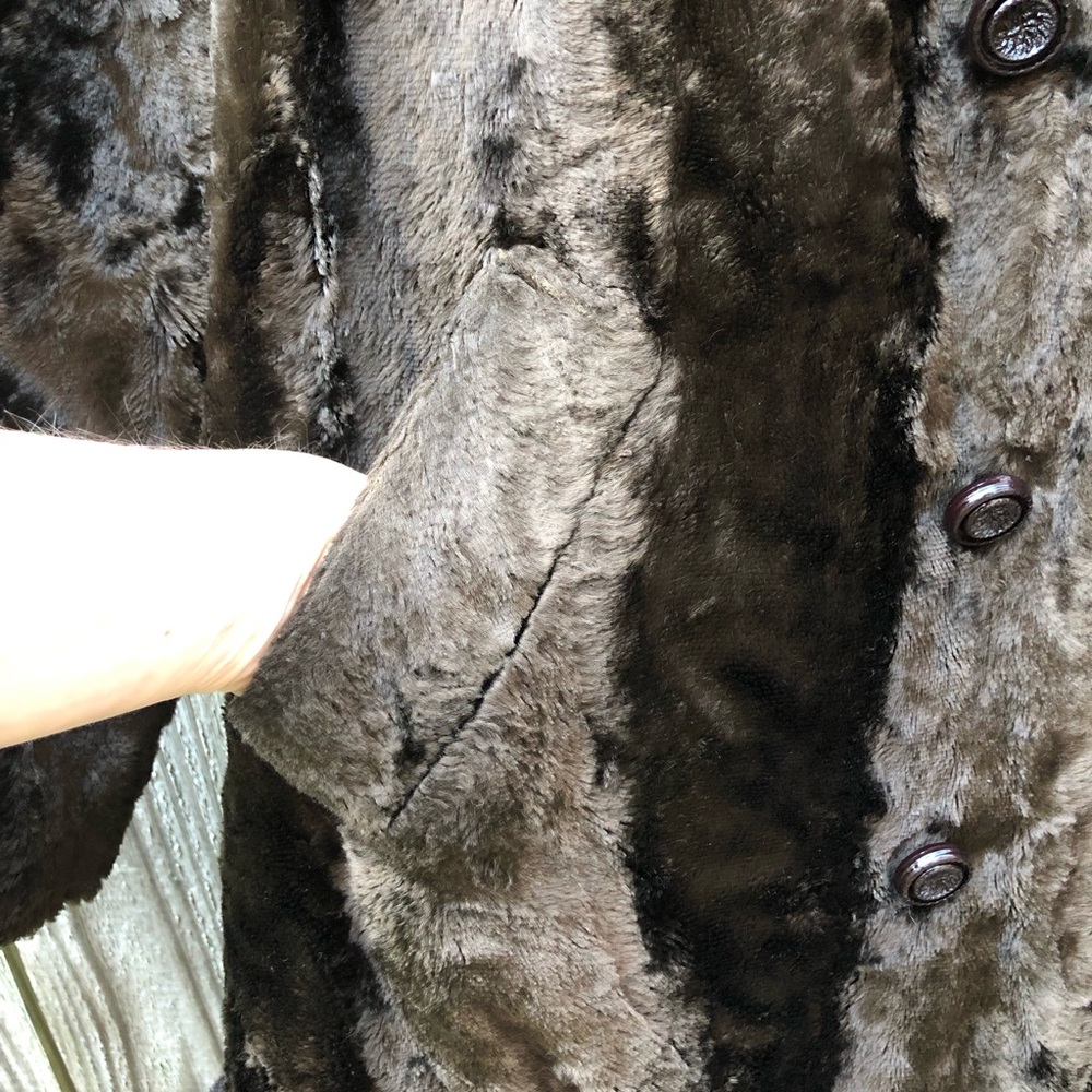 Vintage Fur Coat Double Breasted Mid Length Size XL Brown Black - Picture 6 of 16